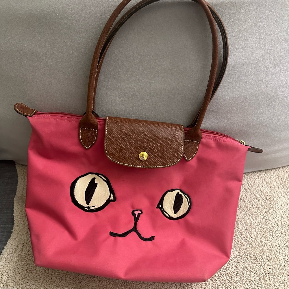 LONGCHAMP Le Pliage Miaou Cat Pink Tote Bag